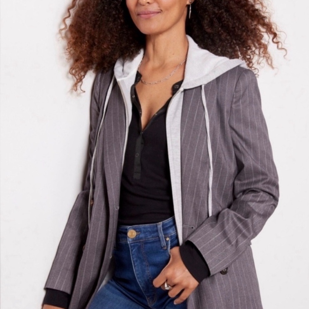 EVEREVE Double-Breasted Blazer Pinstripe Gray White Medium *Blazer ONLY - Picture 8 of 10